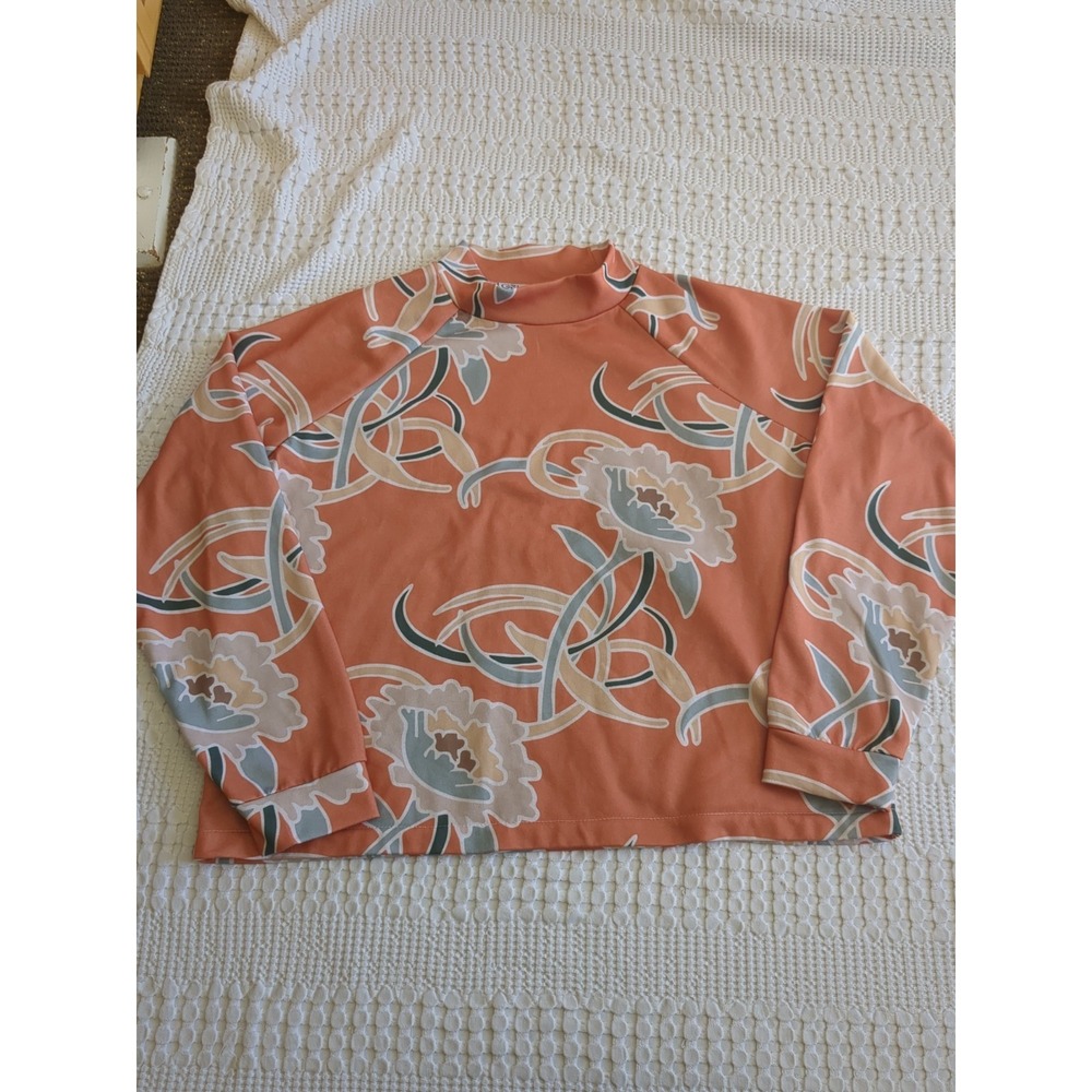 Zero Waste Daniel Golden Girls Floral Long Sleeve Mock Neck Pullover Orange